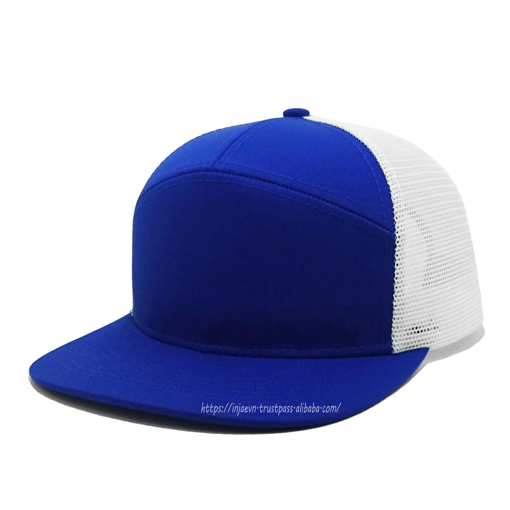 Manufacture High-Profile with 7 Panel Blue/White Mesh Snap Back Hat Sport Style Vietnam Headwear Adjustable Closures Promotional