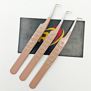 แหนบบูตแบบบาง90องศาสำหรับต่อขนตาสแตนเลสเคลือบผงสีน้ำตาลทนทานเครื่องมือโลหะ - Product Image 6