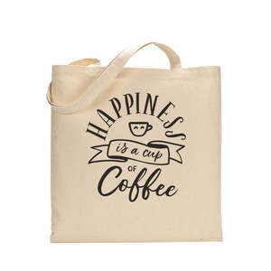 Happiness Is a Cup of Coffee Design Cotton Tote Bags for Coffee Shops - Product Image 2