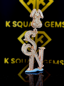 Colgante de hip hop con logotipo inicial personalizado, colgante de hip hop con letra inicial, colgante de moissanita, joyería de hip hop con salida de hielo, chapado en rosa - Product Image 4