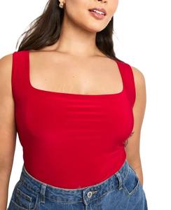 Haute qualité personnalisé vêtements d'été haut court débardeur pour femmes nouveau à la mode col carré couleur rouge sans manches séchage rapide - Product Image 5