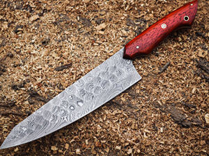 Couteau de chef professionnel en acier damas fait main Couteaux de cuisine à manche en bois avec couverture en cuir Fait à la main - Product Image 3