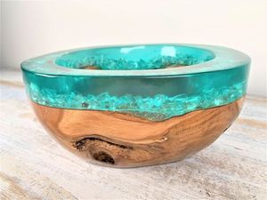 Minimalist <b>Wooden</b> <b>Resin</b> Bowl Handcrafted Modern Rustic <b>Table</b> Centerpiece Decorative Elegant Home Kitchen Display - Product Image 5