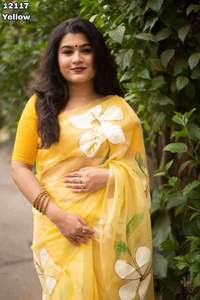 Diseñador de Bollywood, última tendencia, ropa de Festival de alta calidad, Organza con Sari pintado a mano, exportador y suministro indio - Product Image 2