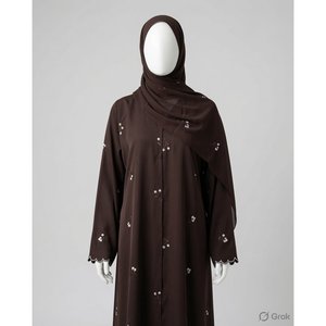 ชุดอาบายะห์สีน้ำตาลช็อกโกแลตปักลายดอกไม้แบบเรียบหรู - Product Image 1