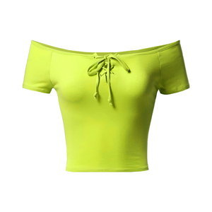 Hauts d'entraînement à manches courtes pour femmes de couleur rouge pour femmes respirants et fiables avec col large haut en coton décontracté. - Product Image 5