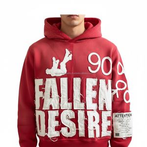 Vente en gros de sweats à capuche surdimensionnés en coton épais avec broderie vintage, logo imprimé et motifs graphiques d'hiver - Product Image 2