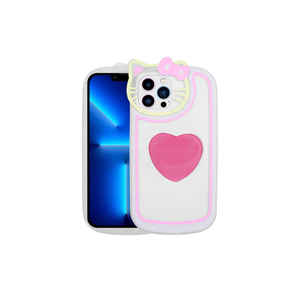 Coque de téléphone transparente rose foncé premium avec figurine de chat pour iPhone 13 Pro Max en TPU souple avec support PopSocket intégré – Design tendance - Product Image 1