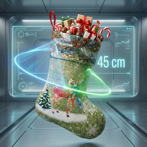 43 cm Green Christmas Stocking with Embroidered Design Printed Pattern <b>Winter</b> Fur for Merry Christmas - Product Image 2