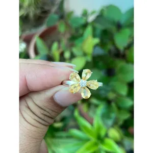 Citrine Floral <b>Ring</b> <b>925</b> Sterling <b>Silver</b> Handmade Flower Gemstone <b>Ring</b> Wholesale Jewelry Supplier - Product Image 1