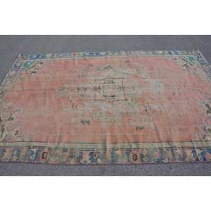 Vintage Turkish <b>Rug</b> Classic Pink Blue 6.1 X 9.5 ft Large Area Wool Latex Backing Patchwork <b>Abstract</b> for Teen Room Hallway - Product Image 4