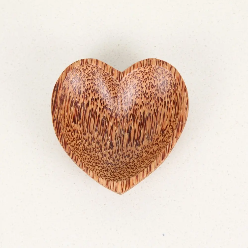 हस्तशिल्प हृदय आकार डॉट बाउल 3.5 इंच पॉलिश सतह डिपिंग प्लेट दैनिक जीवन रसोई नारियल लकड़ी के कटोरे