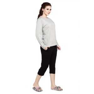 Ensemble Capri à manches longues pour femme Evolove, col rond gris avec imprimé Evolove, pyjama en tricot doux - Product Image 1