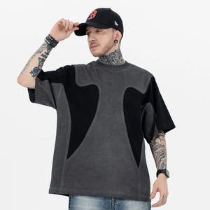 Camiseta de Diseño Moderno con Lavado Ácido, Tela de Retazos, Estilo Holgado Informal para Hombre y Mujer, Camisetas Lisas a Bajo Precio - Product Image 2