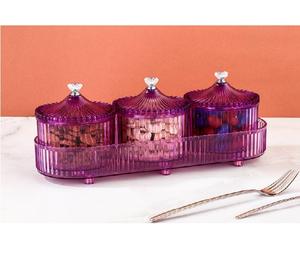Boîte de service décorative en verre avec boutons en cristal 3 pots transparents amovibles pour fruits secs à noix Rangement de cuisine et présentation de fête - Product Image 1