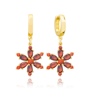 Chic flor encanto granate piedra colgante pendientes gota piedra turca venta al por mayor 925 joyería de plata esterlina - Product Image 1