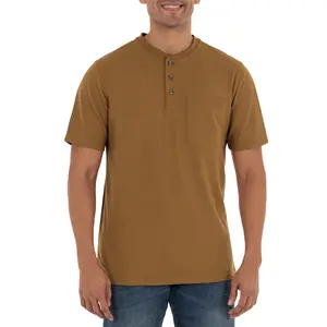 100% pamuk erkek Henley T shirt düğmesi kapatma standı yaka düz Anti Shrink/çevre dostu erkek giyim