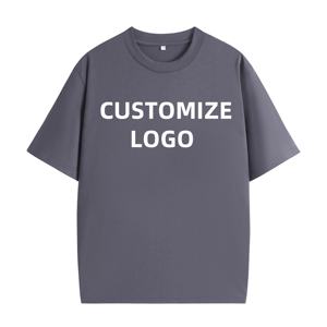 Camiseta de algodón grueso de 230 gramos para hombre, gris oscuro, de manga corta, corte holgado con hombros caídos, cuello redondo, estampado 100% algodón. - Product Image 2