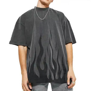 เสื้อยืดผู้ชายแฟชั่นลายพิมพ์ไฟสไตล์วินเทจผ้าฝ้ายแท้ 100% สำหรับฤดูร้อน ขายส่ง - Product Image 1