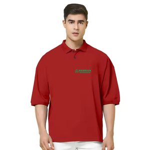 Behram International Men's <b>Red</b> Short Sleeve Polo <b>Shirt</b> With Front Logo Print Regular Fit Casual Style 100% Cotton Oxford Fabric - Product Image 1