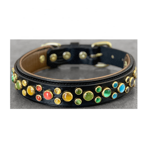Collier de chien rembourré multicolore classique produit pour animaux de compagnie en cuir souple avec HLD-158 de modèle de décoration de rivet pour chiens - Product Image 3