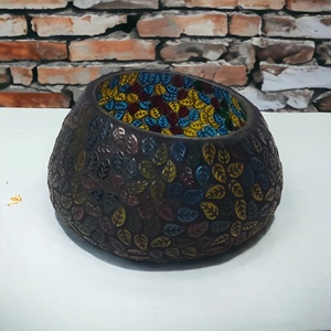 เชิงเทียนที่ให้คำปฏิญาณอย่างว่างเปล่าหรูหราที่วางเทียนที่มีสีสันลายใบไม้โมเสคแก้วโคมไฟเหยือกแก้วฟองทำด้วยมือของตกแต่งบ้าน - Product Image 3