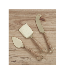 Service à fromage en laiton avec poignée en rotin et parfait pour les ustensiles de cuisine élégants et les mariages de restaurant - Product Image 2