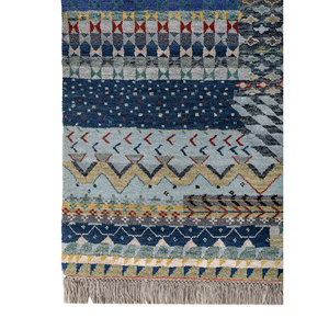 Tapis Manchaha noués à la main en laine et soie de bambou, design patchwork gris et noir pour salon, couloir, épaisseur 10 mm - Les-2846 - Product Image 4
