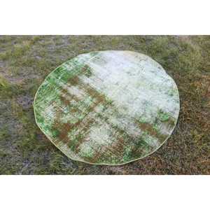 Tapis turc 4,1x4,1 pieds, tapis rond vintage, tapis en laine vert et blanc à imprimé animal - Product Image 2