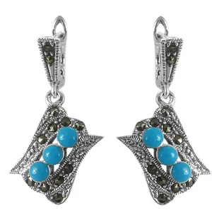 Pendientes de Plata de Ley 925 con Turquesa y Marcasita para Mujer, Bonito Regalo de Boda, Compromiso o Aniversario con Diamante, Rubí y Perla - Product Image 2