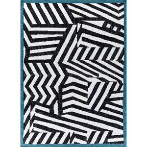 Alfombras de Lana Tejidas Planas Alhambra en Gris y Negro, Kilim Hecho a Mano con Rayas Geométricas Rectangulares para Sala de Estar, Pasillo - ADWP-13054 - Product Image 1