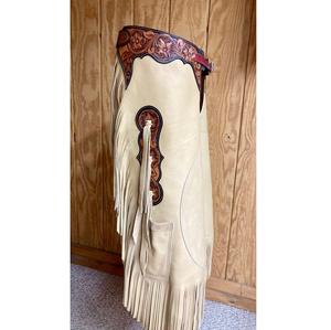 Chaps en cuir véritable de couleur beige et marron de qualité supérieure, ornés de motifs floraux, disponibles en différentes couleurs et tailles, vente chaude auprès des fabricants - Product Image 1