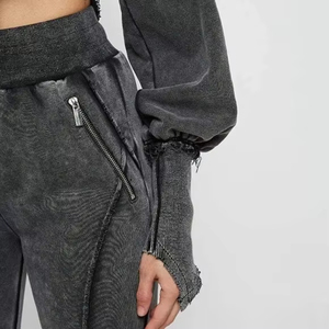 Ensemble de survêtement personnalisé pour femme, lavage à l'acide, broderie, sweat-shirt et pantalon de survêtement, 100% coton, respirant - Product Image 4