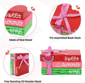 Watermelon <b>Wooden</b> <b>Book</b> Stack Summer Tiered Tray Decor Bar Sign Farmhouse <b>Wooden</b> Faux <b>Books</b> for Home Kitchen <b>Shelf</b> Tabletop - Product Image 3