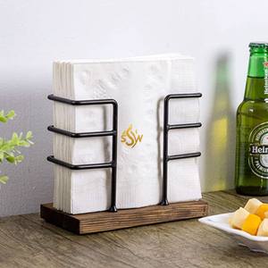 Porte-serviettes à la mode Base en bois brun Fer noir Design géométrique Porte-serviettes de rangement pour la cuisine et la maison Utilisation de la table à manger - Product Image 2