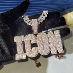 Colgante de Lujo de Plata de Ley con Moissanita VVS1 de 20 Quilates, Estilo Iced-Out ICON, con Cadena de Eslabones Cubanos, Joyería Hip Hop, Pieza Destacada - Product Image 4