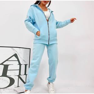 Ensemble deux pièces survêtement pour femmes veste à fermeture éclair haut et pantalon à jambes larges jogging assis - Product Image 6