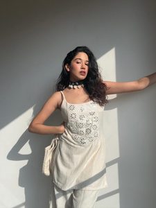 ชุดสูทแขนกุดสำหรับผู้หญิงสำหรับใส่ในสำนักงานและวันหยุดพักผ่อนแบบลำลองมีสไตล์ชุดสายกางเกงผ้าฝ้ายอินเดียขายส่ง - Product Image 4