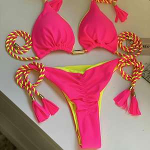 Ensemble de maillots de bain 2 pièces pour femme 2025, dos nu, en corde tressée, avec appliques en dentelle et strass, à pampilles, sexy et luxueux, pour la plage - Product Image 2