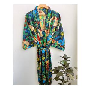 Kimono de punto estampado de bloques florales de algodón de alta calidad de exportación directa para mujer rodilla para verano otoño primavera proveedor indio - Product Image 1