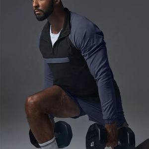 OEM Lightweight Sports Active Wear Woven Polyester Color Block Anorak Running Outwear Quarter <b>Zip</b> Windbreaker Jacket - Product Image 5