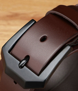 Cinturón de hombre de estilo Formal de cuero de vaca genuino 100% de alta calidad, patrón sólido, hebilla de aleación duradera ligera ecológica - Product Image 2