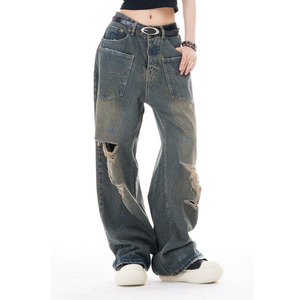 กางเกงยีนส์ขายาวทรงหลวมขาดทรงหลวมสำหรับผู้หญิงกางเกงยีนส์วินเทจไฮสตรีท - Product Image 2