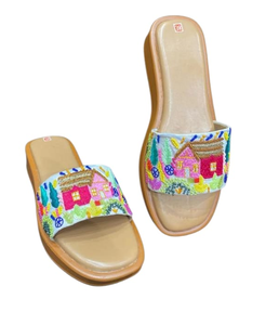 Hilos tejidos Slip on Style Ladies Beaded Zapatillas de cuero bordadas a mano Mujer Diseñador Bordado Zapatilla - Product Image 2