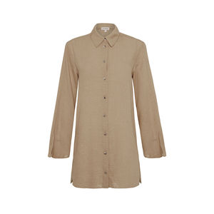 เสื้อเชิ้ตผ้าลินินทรงหลวมปักลายสำหรับใส่ทำงาน - ลายเสือดาว ลายดอกไม้ และลายจุด - Product Image 1