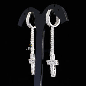 Brillante totalmente helado pendientes colgantes de Hip Hop redondo brillante y Baguette laboratorio cultivado diamantes VVs claridad 925 plata esterlina - Product Image 3