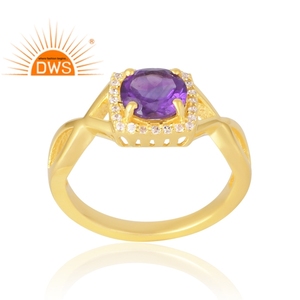 Latest Selling <b>925</b> Sterling <b>Silver</b> 18K Gold Plated Natural Cz & Amethyst Gemstone <b>Ring</b> Demi Fine Jewelry Manufacturer - Product Image 1