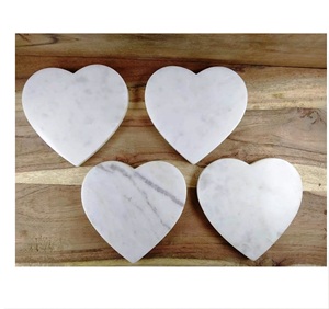 Heart Shape Coasters White Marble for Kitchen Office 1 Natural Wood And Marble Mango coaster Made In India - Product Image 3
