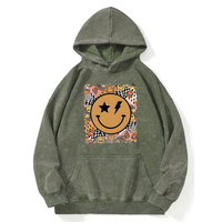 Özel Tasarım Logolu Fermuarlı Unisex Vintage Bulut Grisi Kapüşonlu Sweatshirt Nakış Baskı Çift Kapüşonlu Patchwork Eskitme Görünümlü Güneş Desenli %100 Pamuk