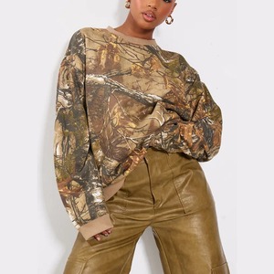 เสื้อสเวตเตอร์แขนยาวโอเวอร์ไซส์ของผู้หญิงชุดเดรสแบบมีซิปมีฮู้ดชุดลายพรางผ้าขนแกะระบายอากาศได้พิมพ์ลายใบเมเปิ้ล - Product Image 3